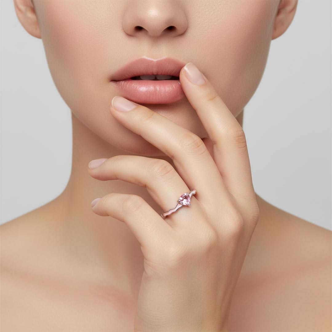 Breast Cancer Awareness-Pink Heart Enamel Ring