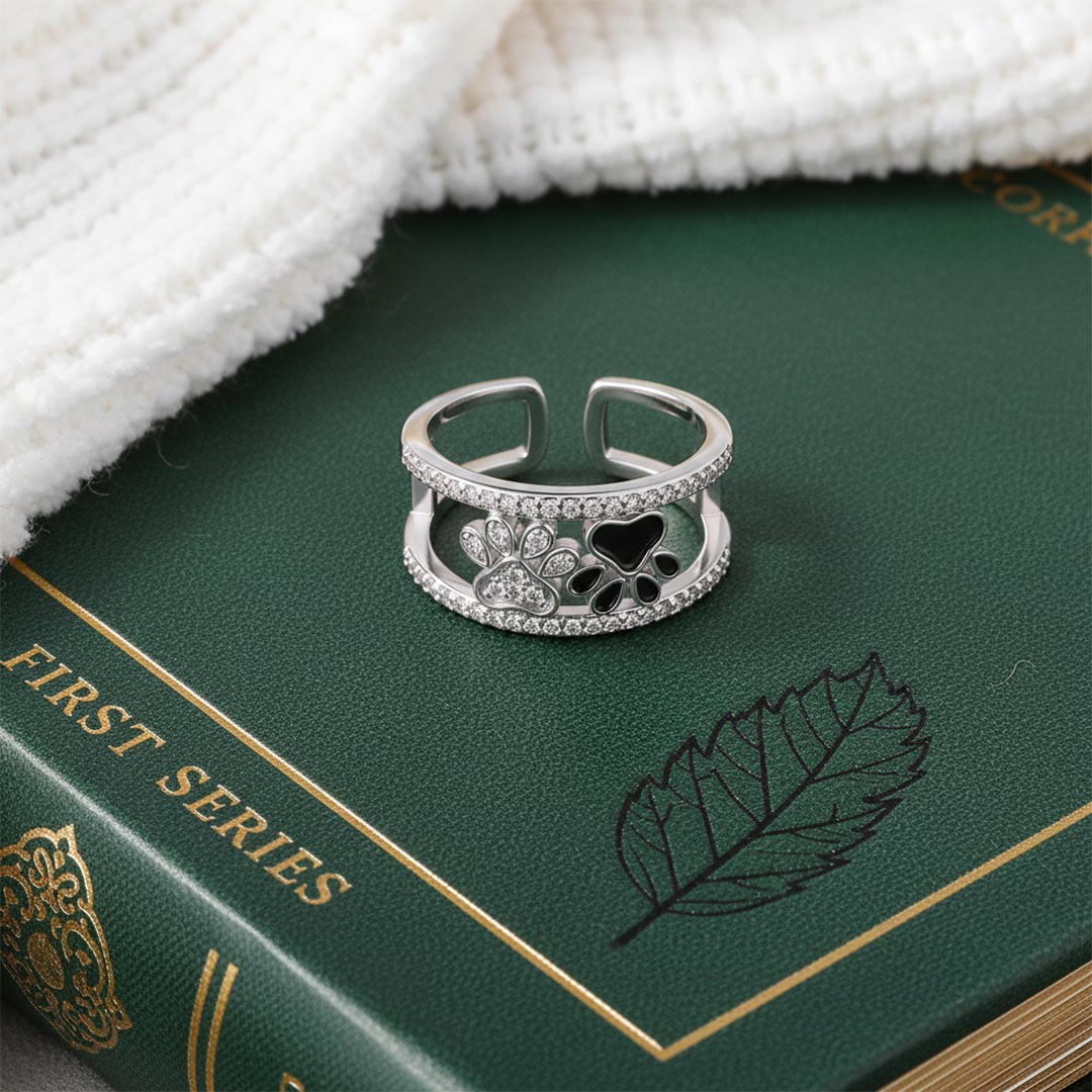 For Memorial-Black Claw Print Double-Bar Open Ring