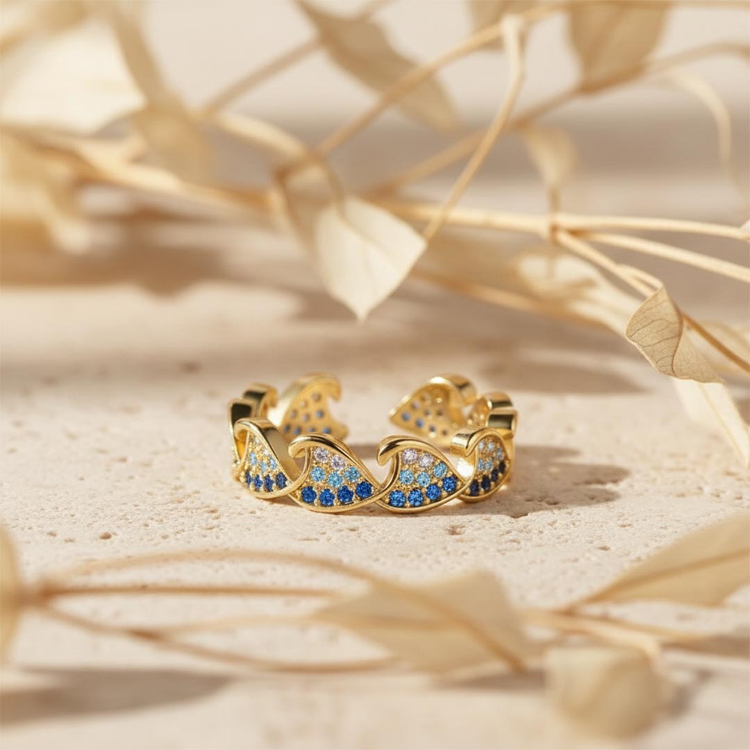 For Self-Blue Diamond Wave Open Ring