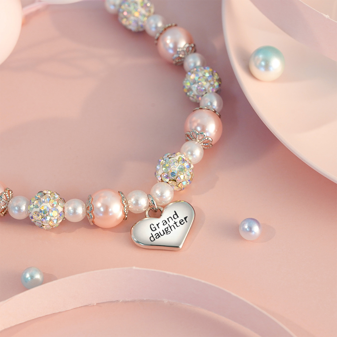 For Granddaughter - I'll Always Be With You Heart-shaped Pendant Pearl Bracelet
