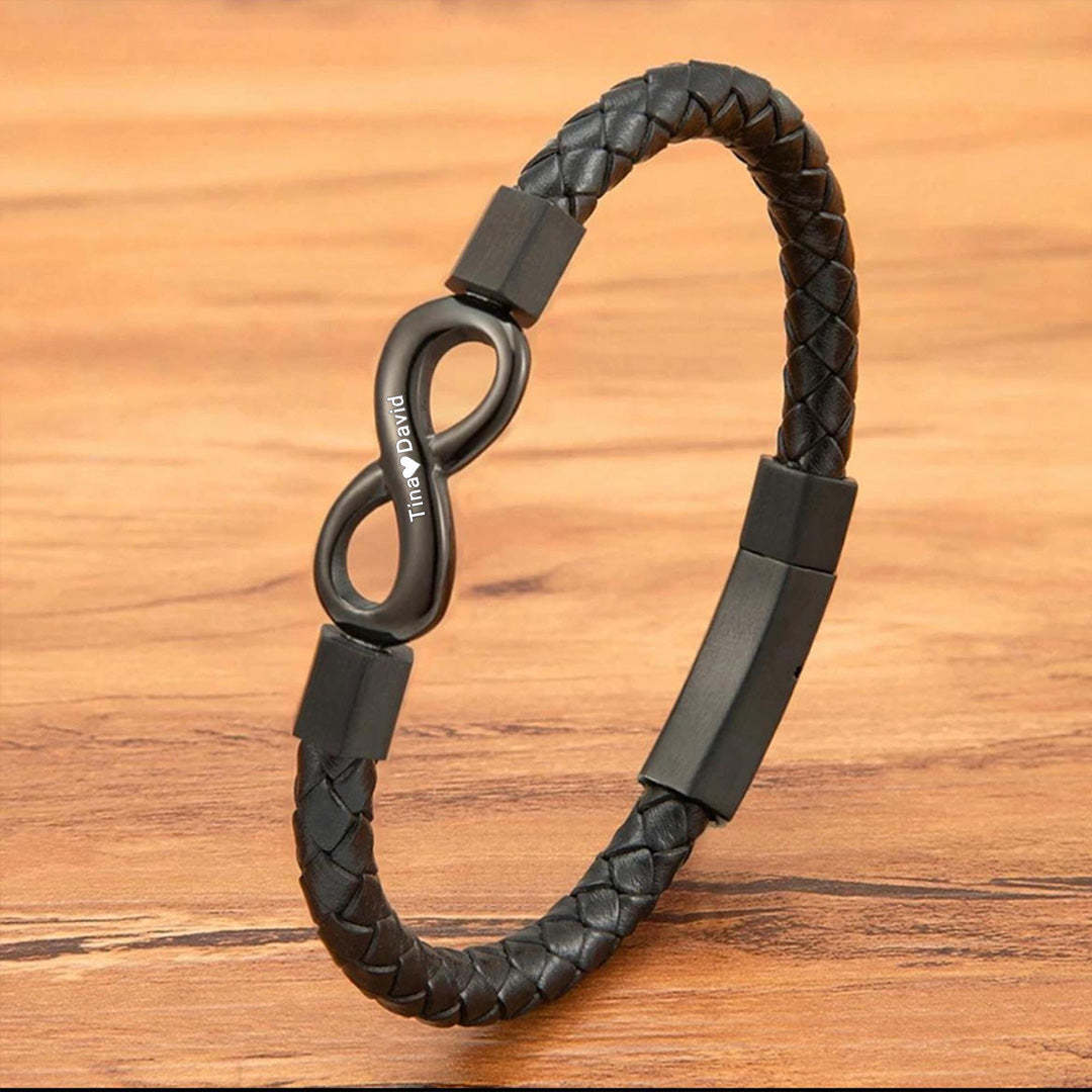 For Husband - Personalized Dual Name Infinity Leather Bracelet