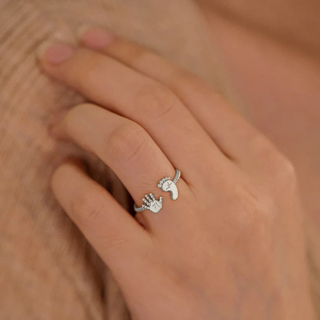For Memorial - S925 Mama Of An Angel Palm And Sole Ring