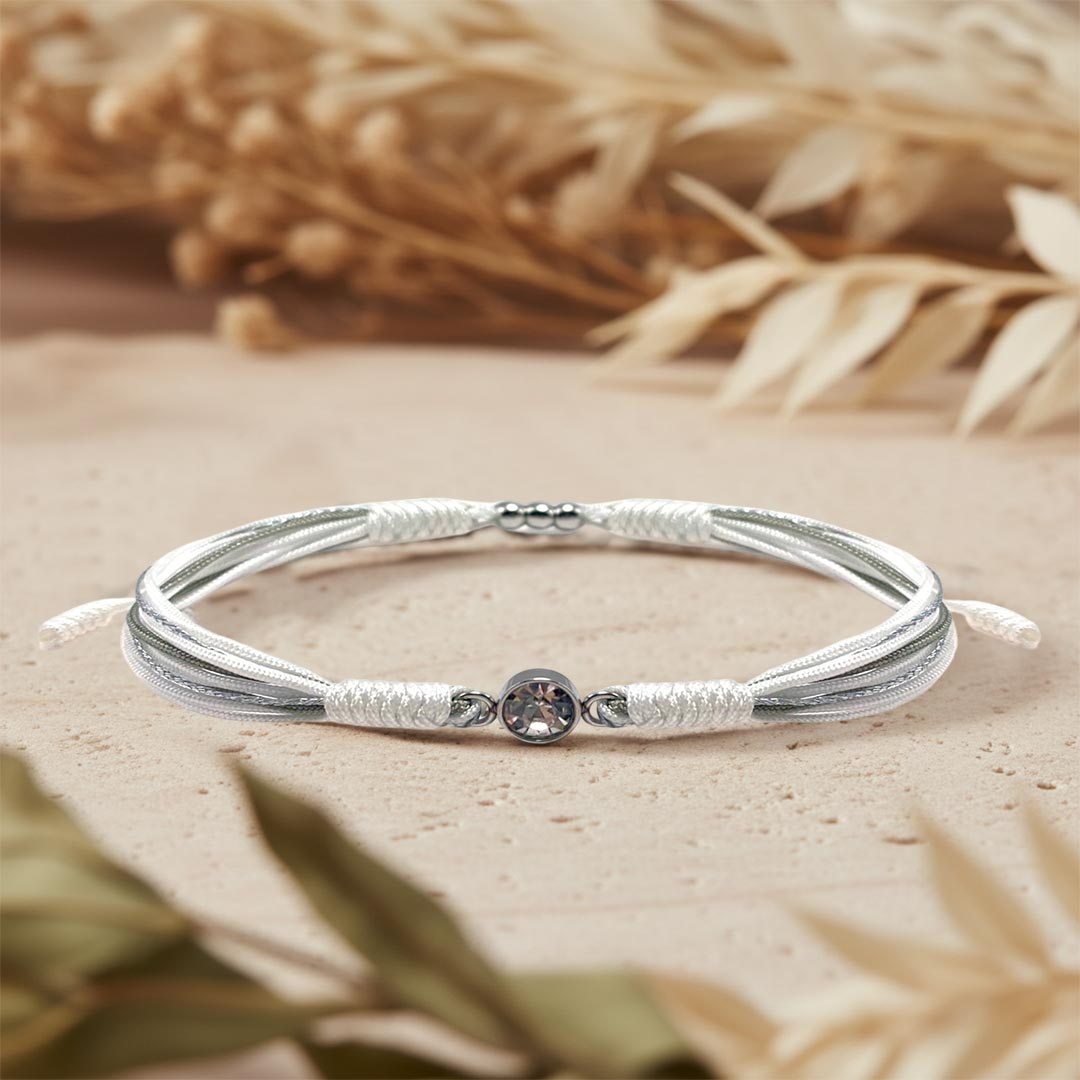 Brain Tumor Awareness-Gray & White Round Diamond Bracelet