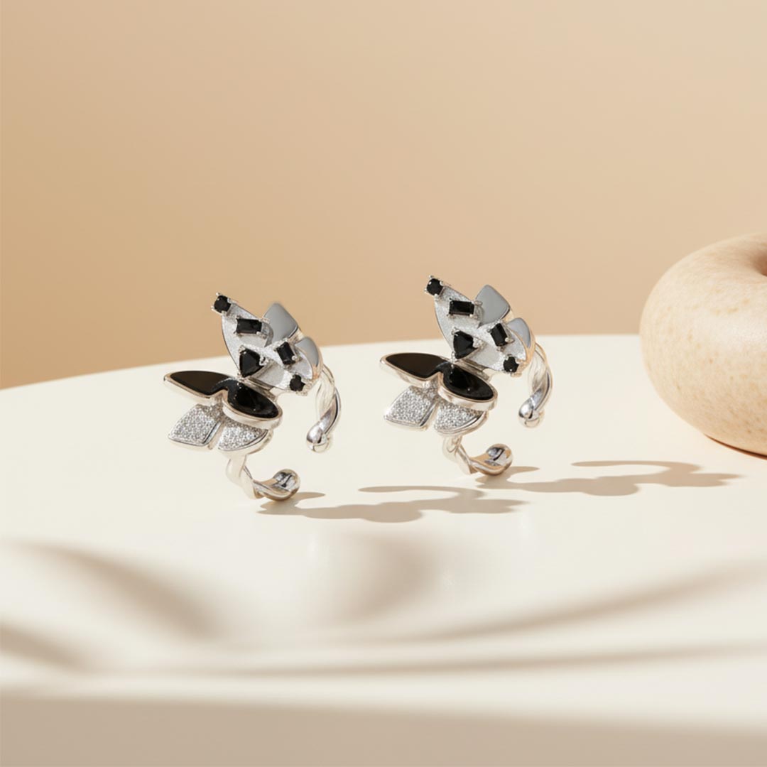 For Memorial-Black Diamond Butterfly Open Ring