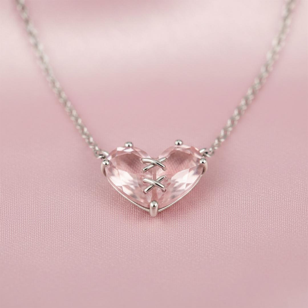 Breast Cancer Awareness-Patch Heart Pink Diamond Necklace