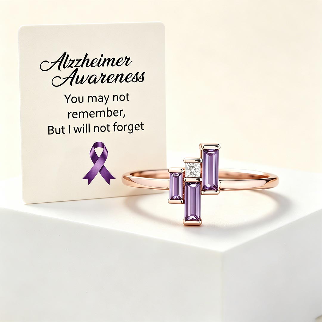 Alzheimer Awareness -Purple Step Diamond Ring