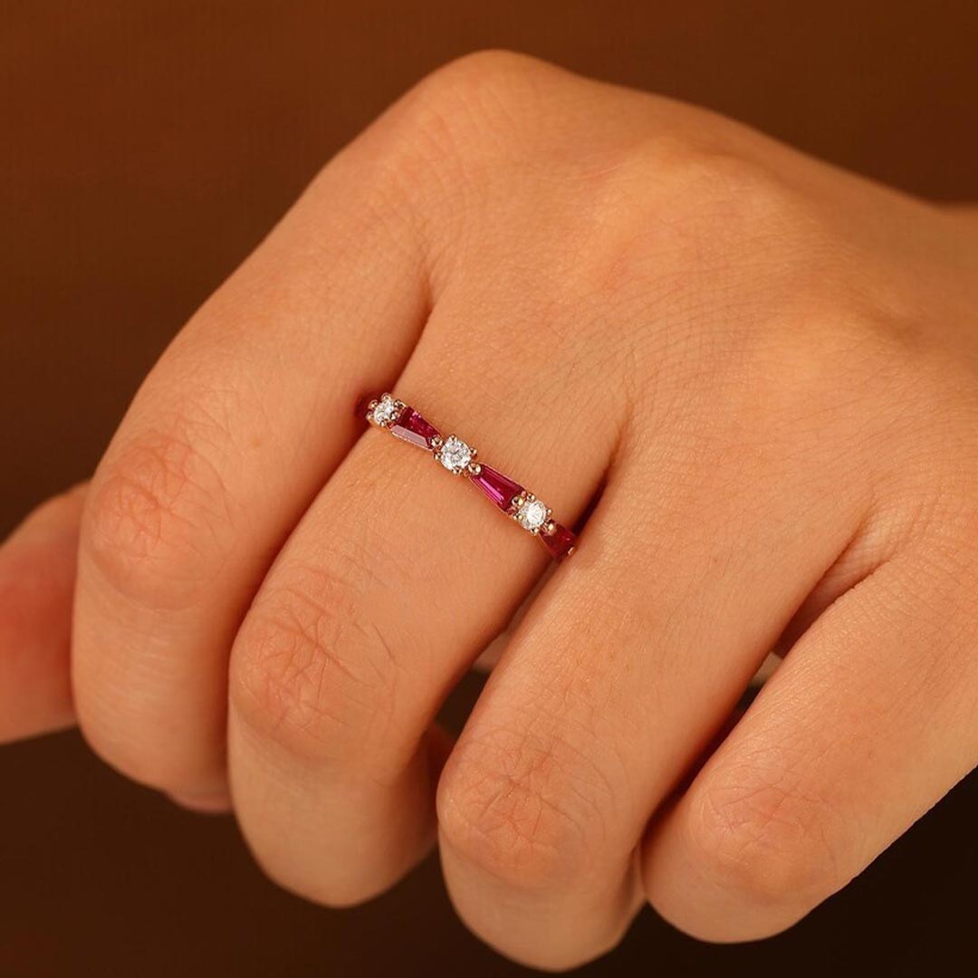 Breast Cancer Awareness -Pink Spaced Round Diamond Ring