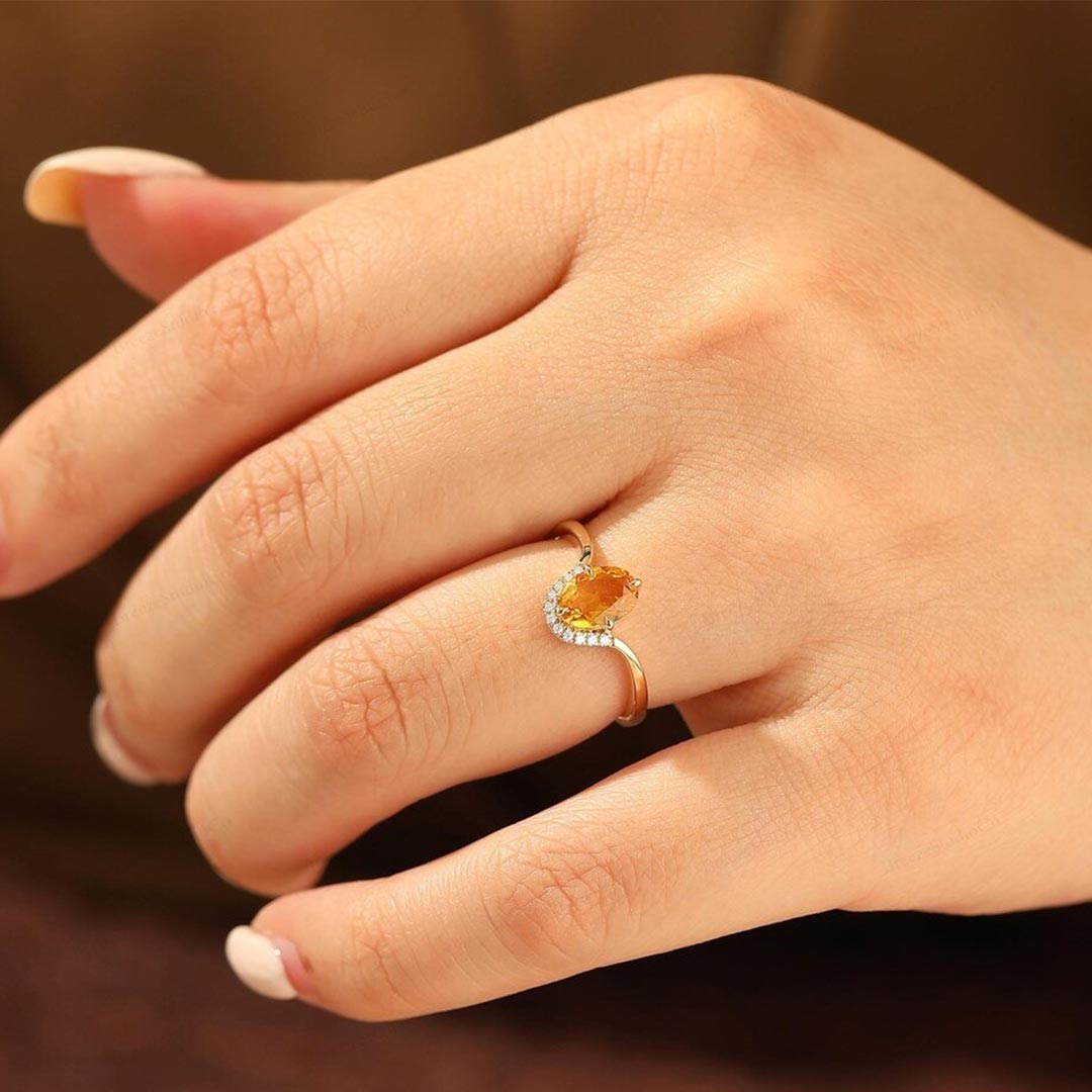 Multiple Sclerosis Awareness -Orange Half-Round Diamond Ring