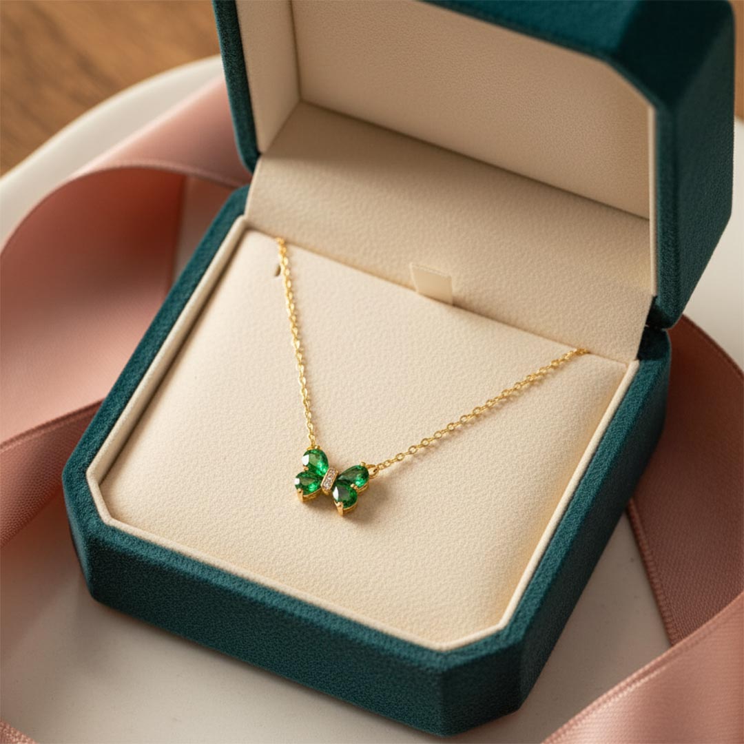 Mental Health Awareness-Green Diamond Butterfly Pendant Necklace