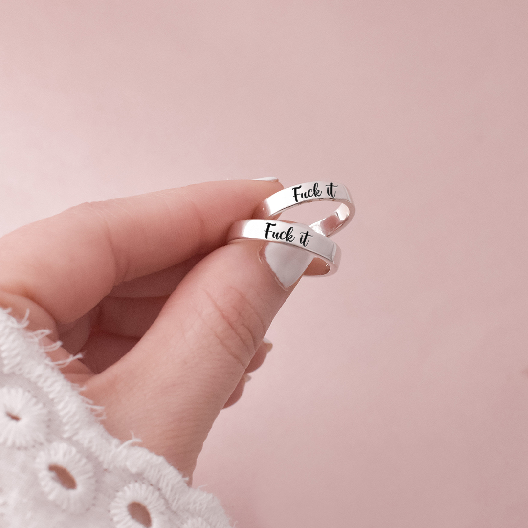 S925 Fuck It Heart-Shaped Ring - 3 Rings Set