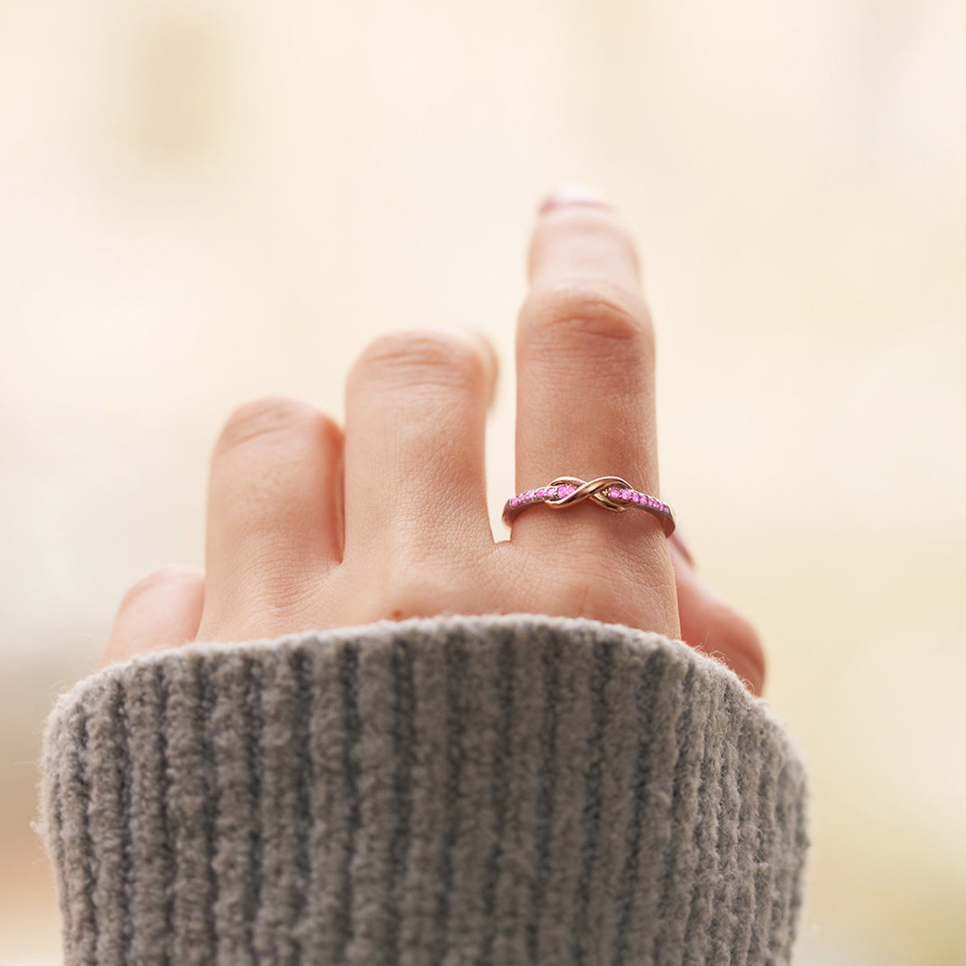 S925 Raise Awareness Of Breast Cancer Pink Infinity Diamond Ring