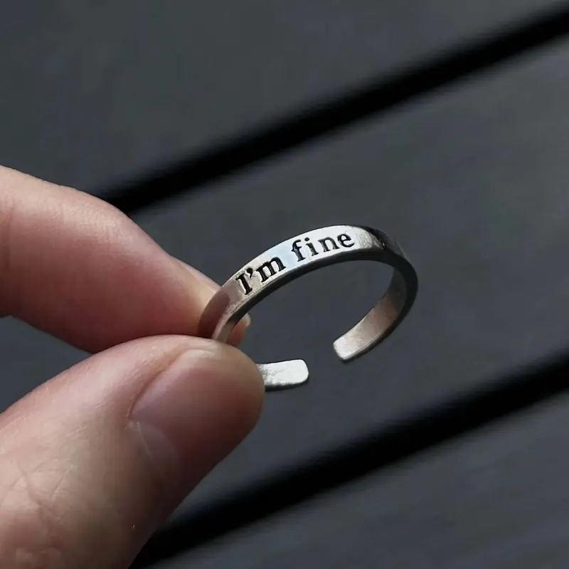 Engraved "I'm Fine" Hidden Message Adjustable Ring