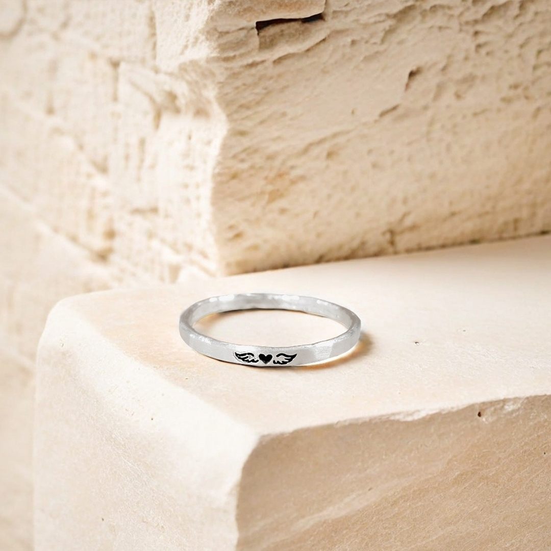 For Memorial - Until We Meet Again Tiny Heart With Wings Ring