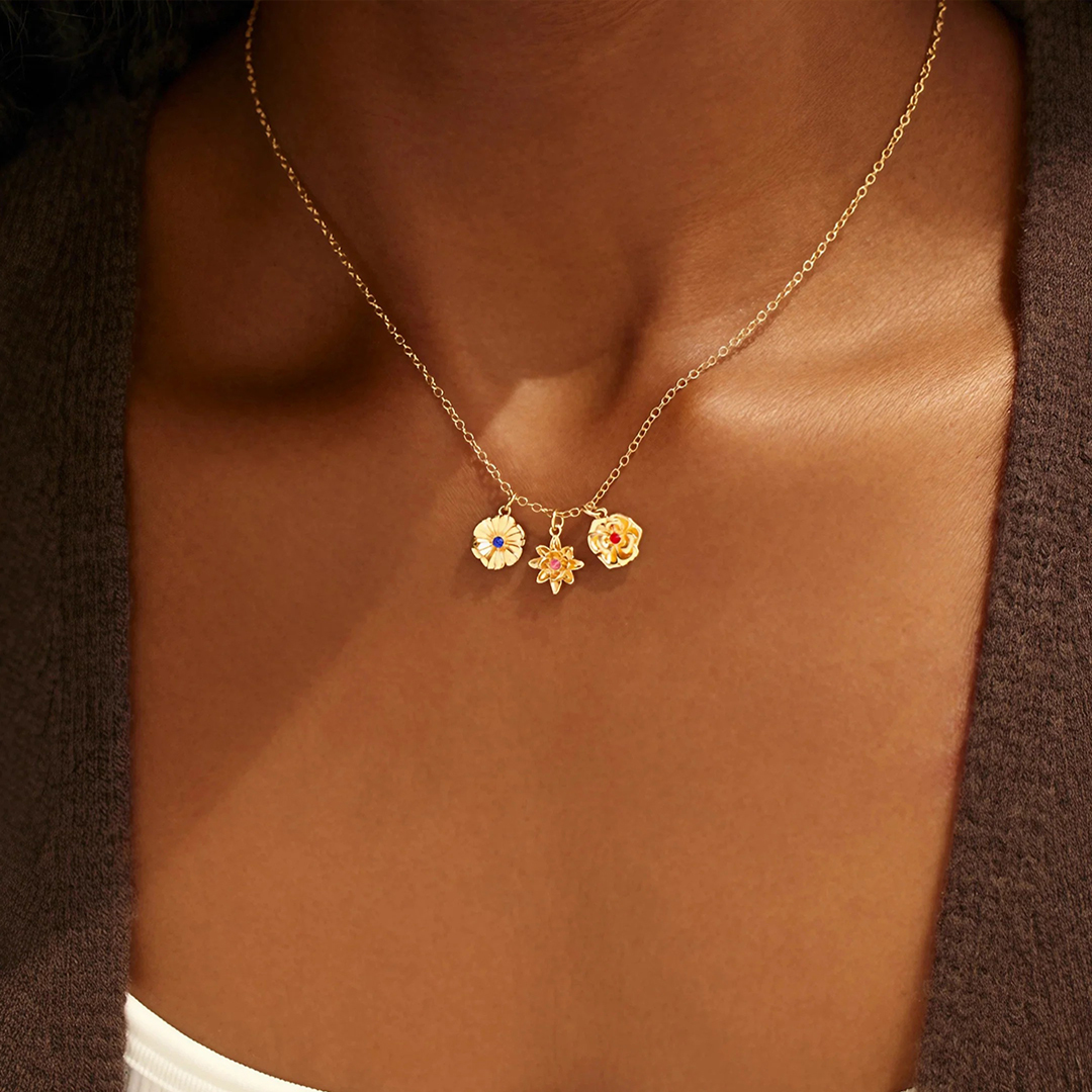 Grandma's/Mama's garden1-10 Three-Dimensional Birth Flowers Necklace