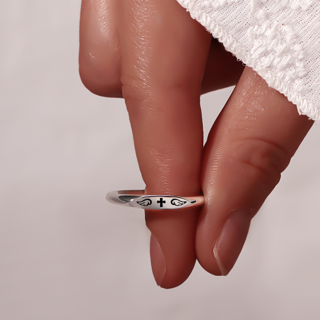 "Irish Blessing" Cross Ring With Wings