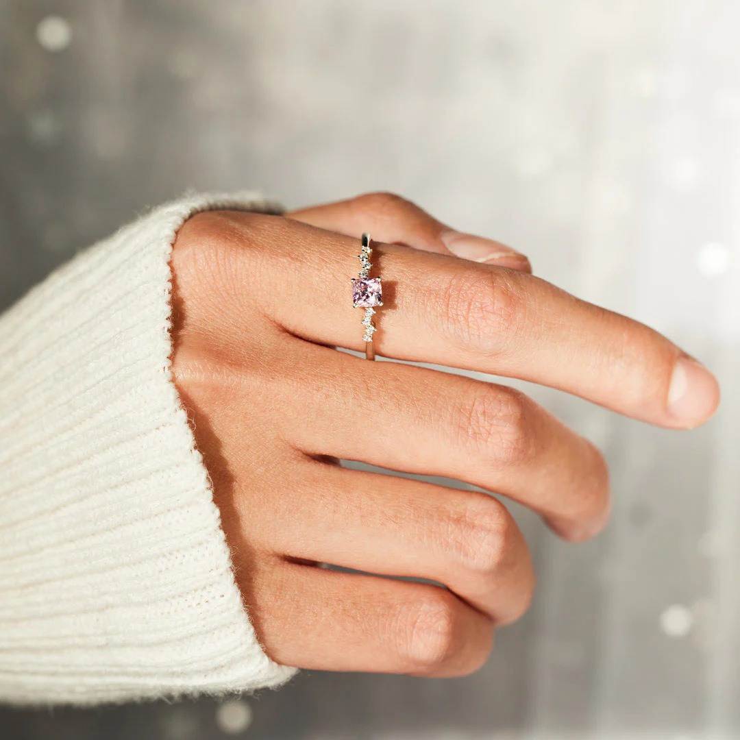 Breast Cancer Awareness Pink Sapphire Square Ring