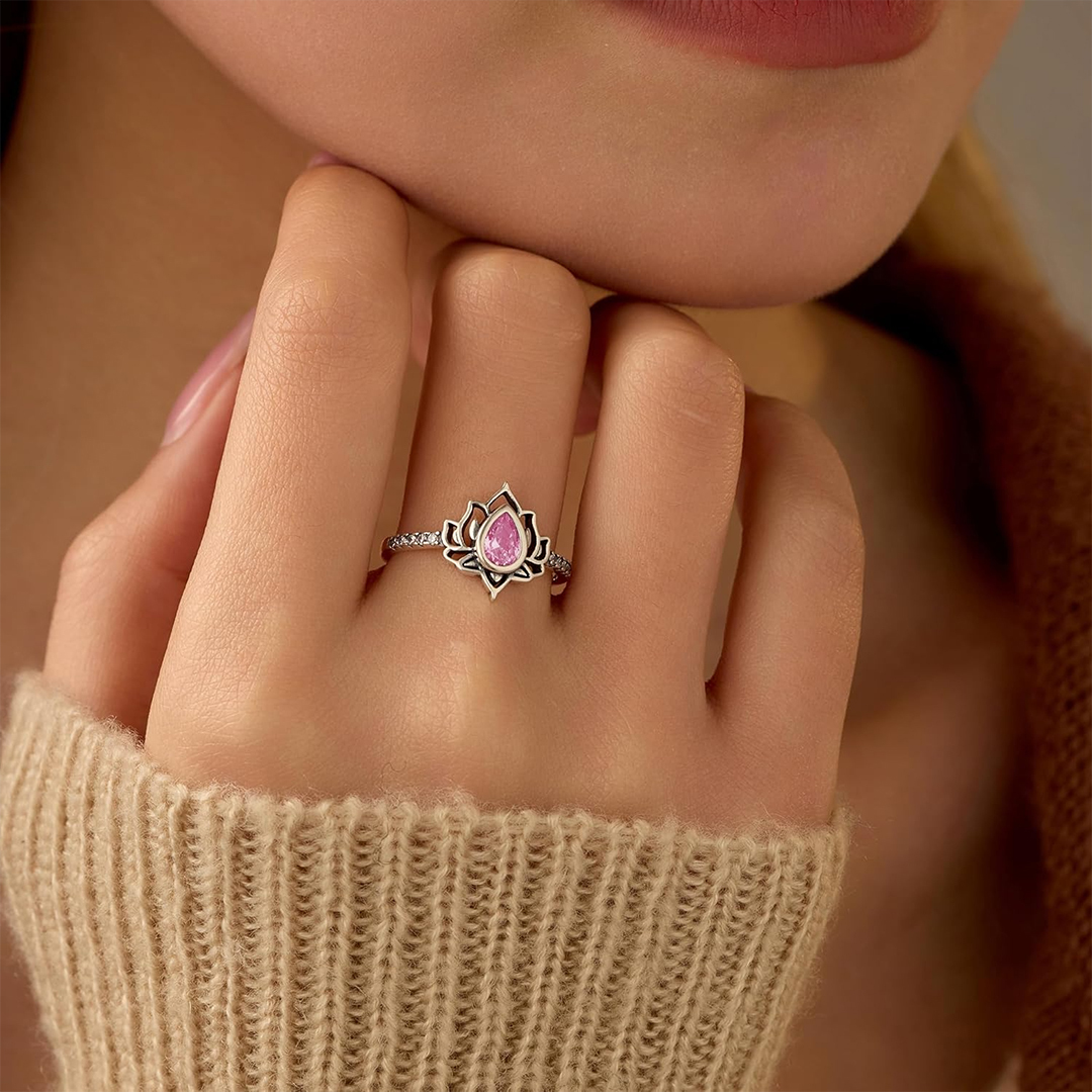 I Wear Pink For Myself To Defeat Breast Cancer pink Lotus Flower Rings