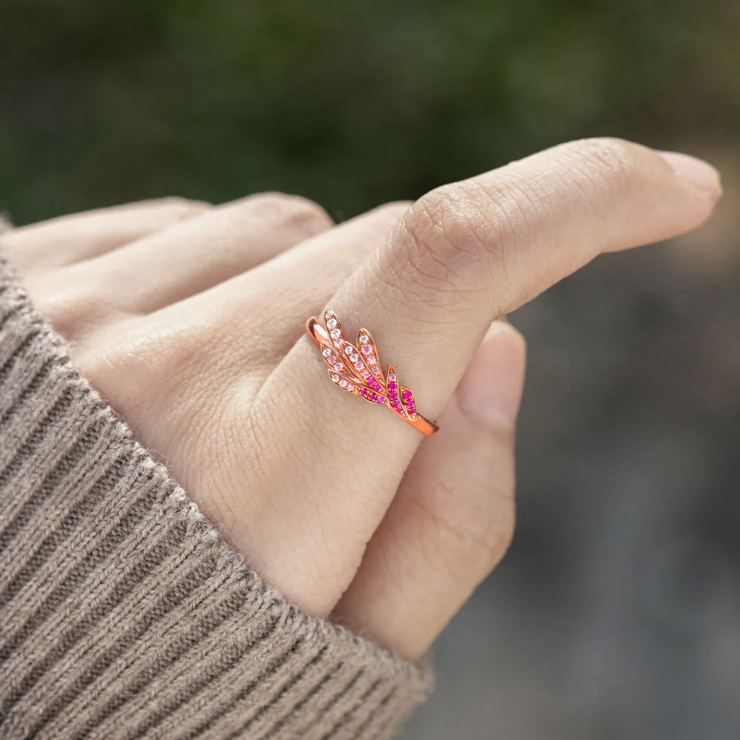 Hug from Heaven-Pink Diamond Angel Feather Ring
