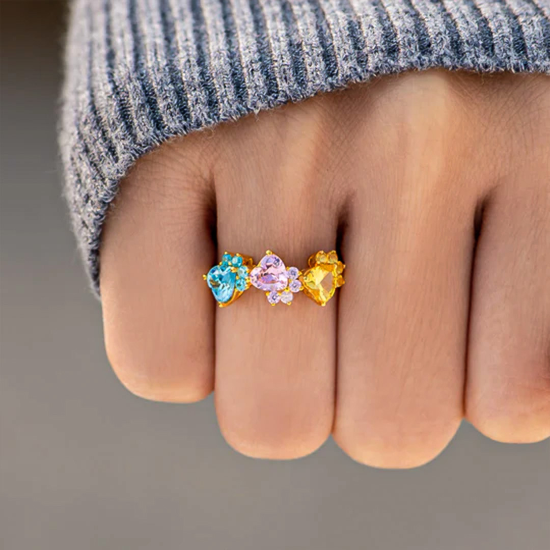 A girl and her dogs-The Dogmother Dog Paws 1-5 Birthstones Ring