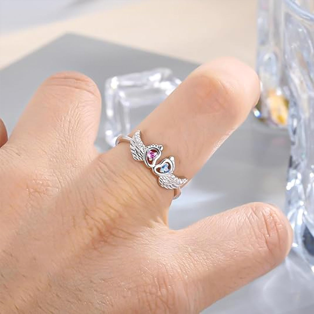 For Memorial - Mama Of An Angel Pink&Blue foot wing ring