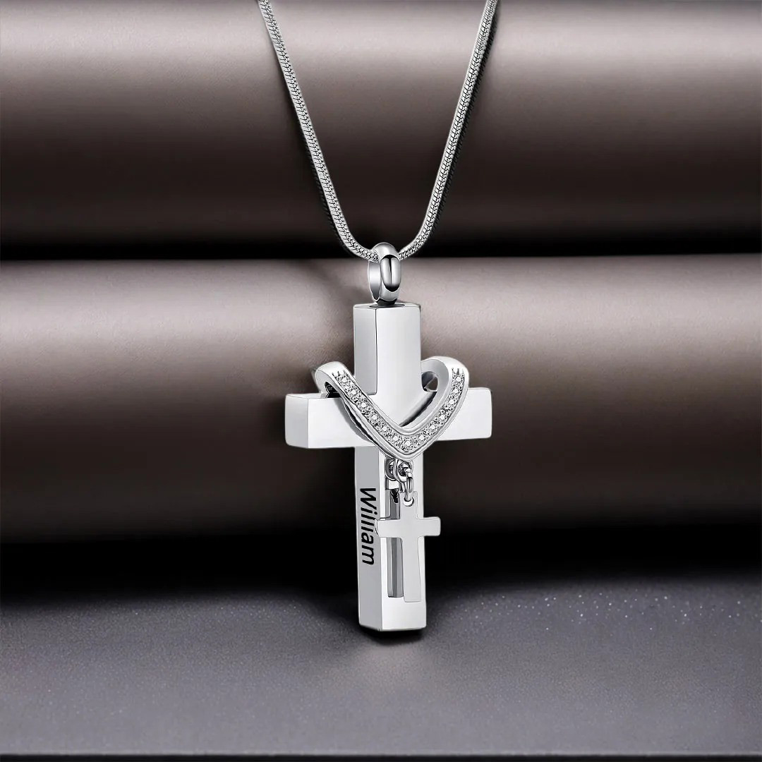 Custom Pet Name Cross Pendant Urn Necklace