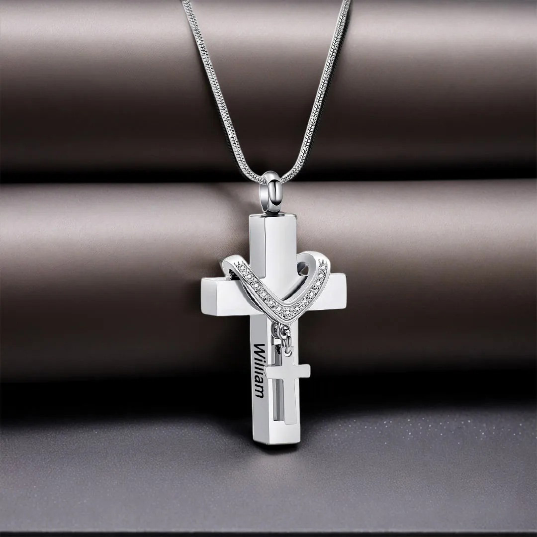 Custom Pet Name Cross Pendant Urn Necklace