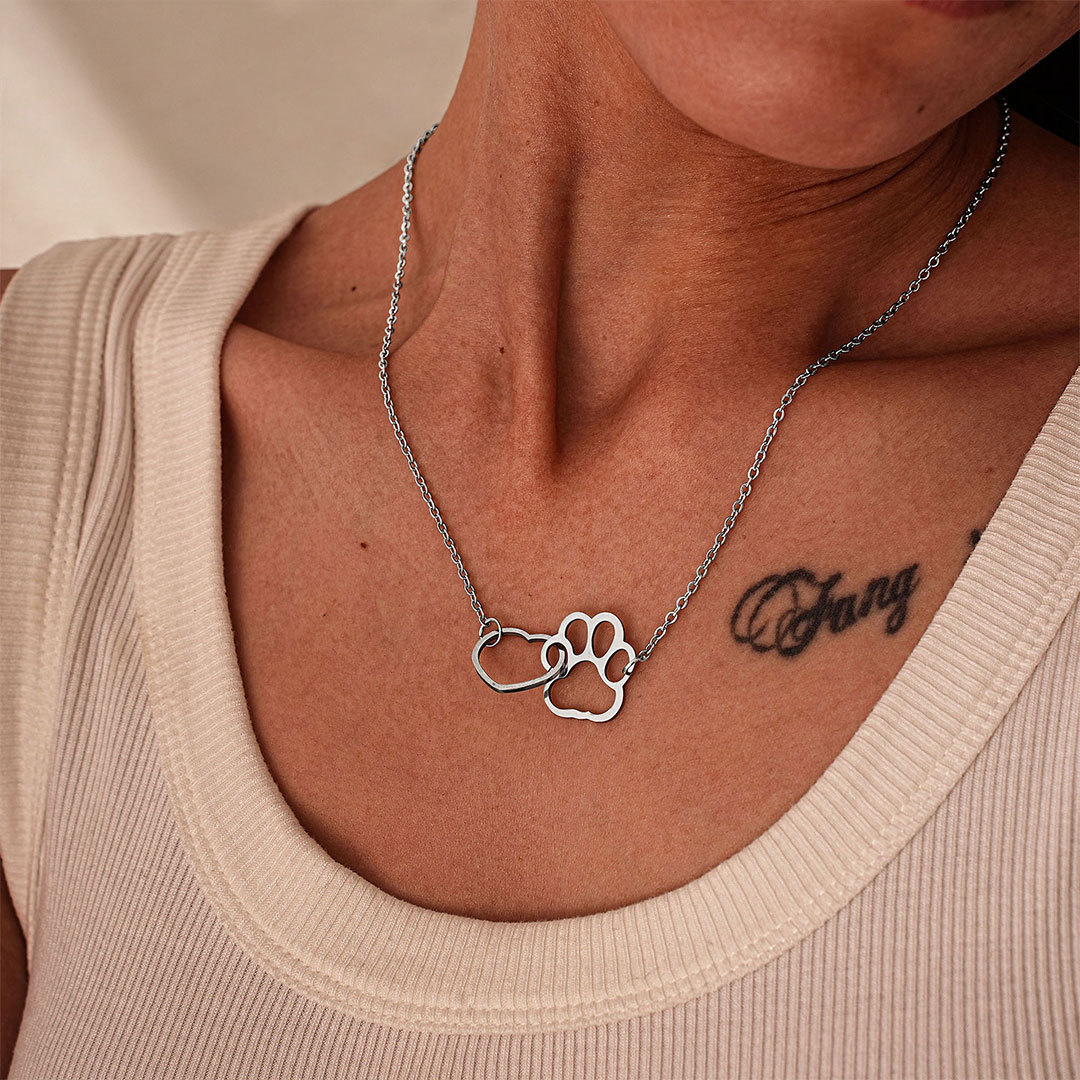 To My Furbaby in Heaven Paw Print Love Heart Necklace