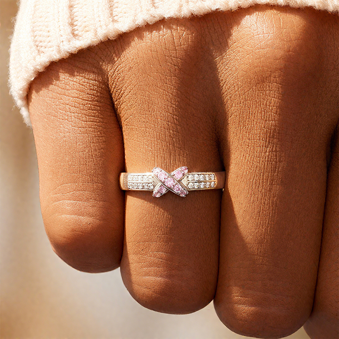 Breast Cancer Awareness-Pink Diamond Adjustable Ring