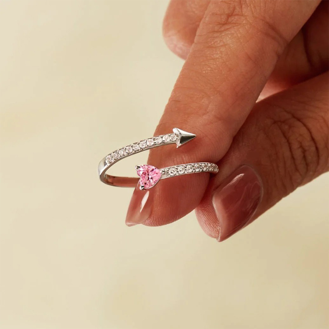 Breast Cancer Awareness-Pink Diamond Heart Open Ring
