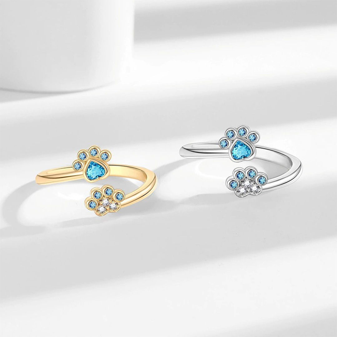 For Memorial-To My Furbaby in Heaven Blue Paw Print Ring