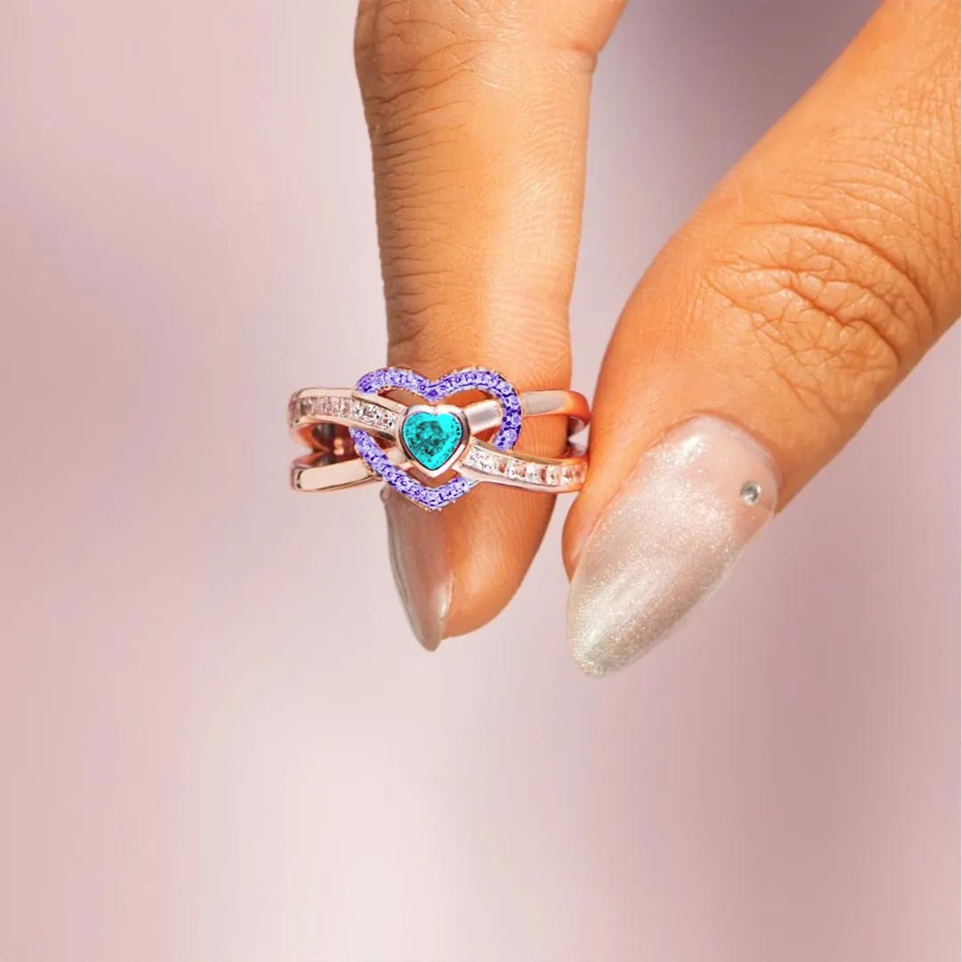 Suivide Prevention Awareness-Teal And Purple Heart Ring