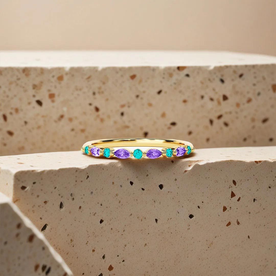 Suicide Prevention Awareness-Thin bluish purple diamond ring