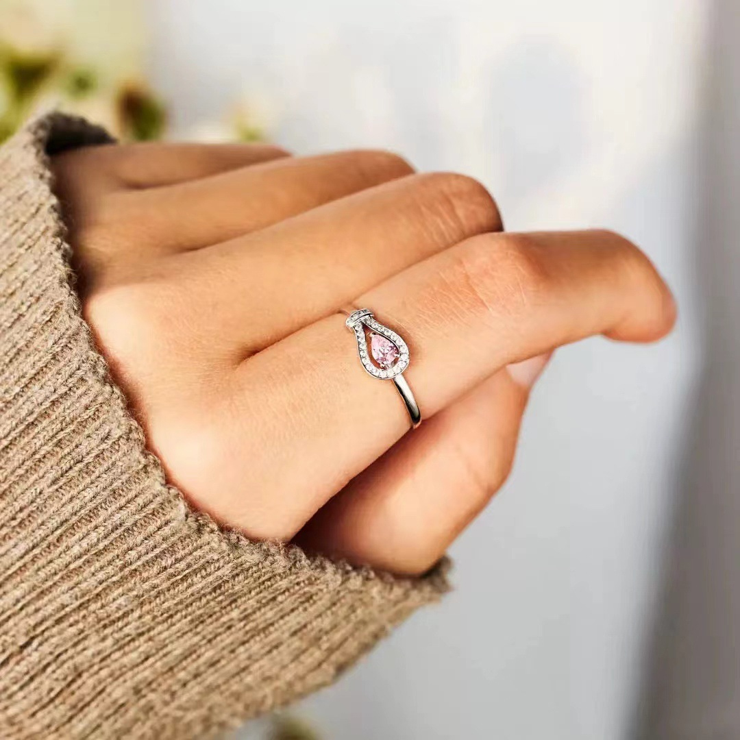 Breast Cancer Awareness-She Doesn t Fight Alone Horseshoe clasp pink diamond ring