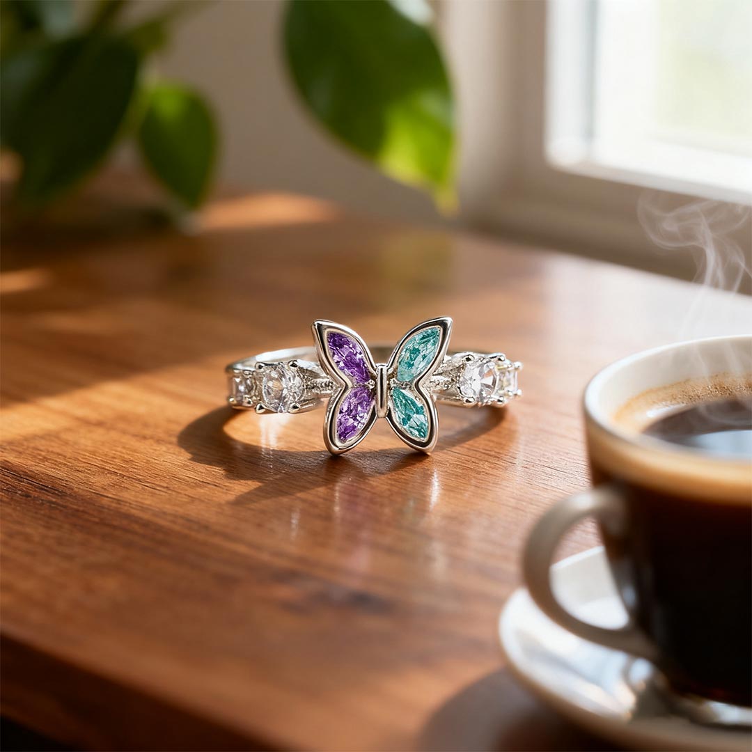 Suicide Prevention Awareness-Teal And Purple Butterfly Ring