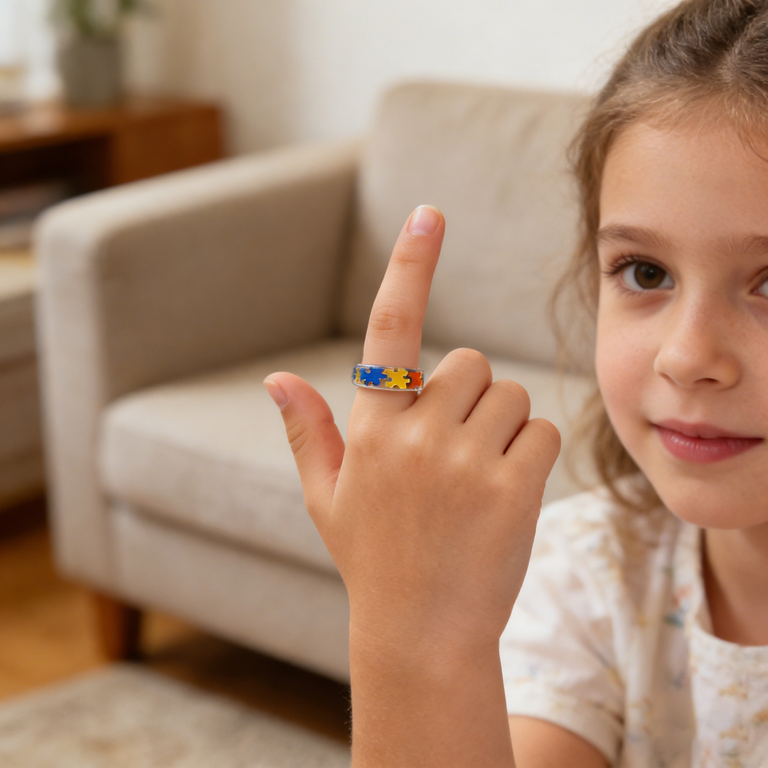 Autism Awareness-Transparent Resin Puzzle Ring