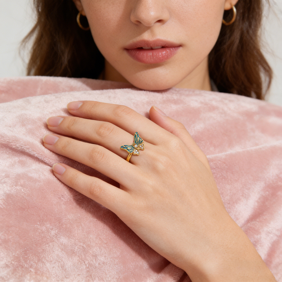 For Memory-Half Blue Butterfly Adjustable Ring