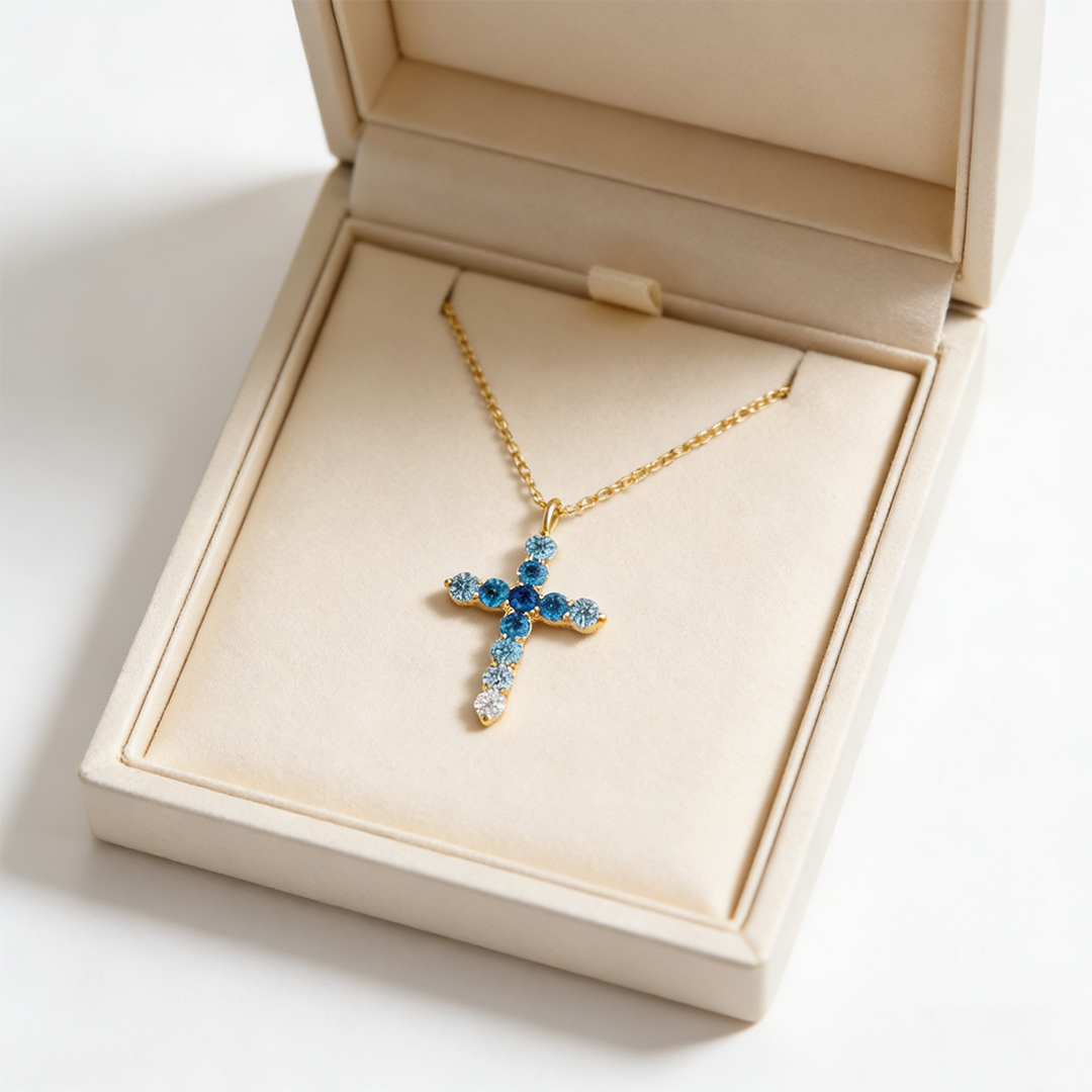 Colorectal Cancer Awareness-Blue Gradient Cross Necklace