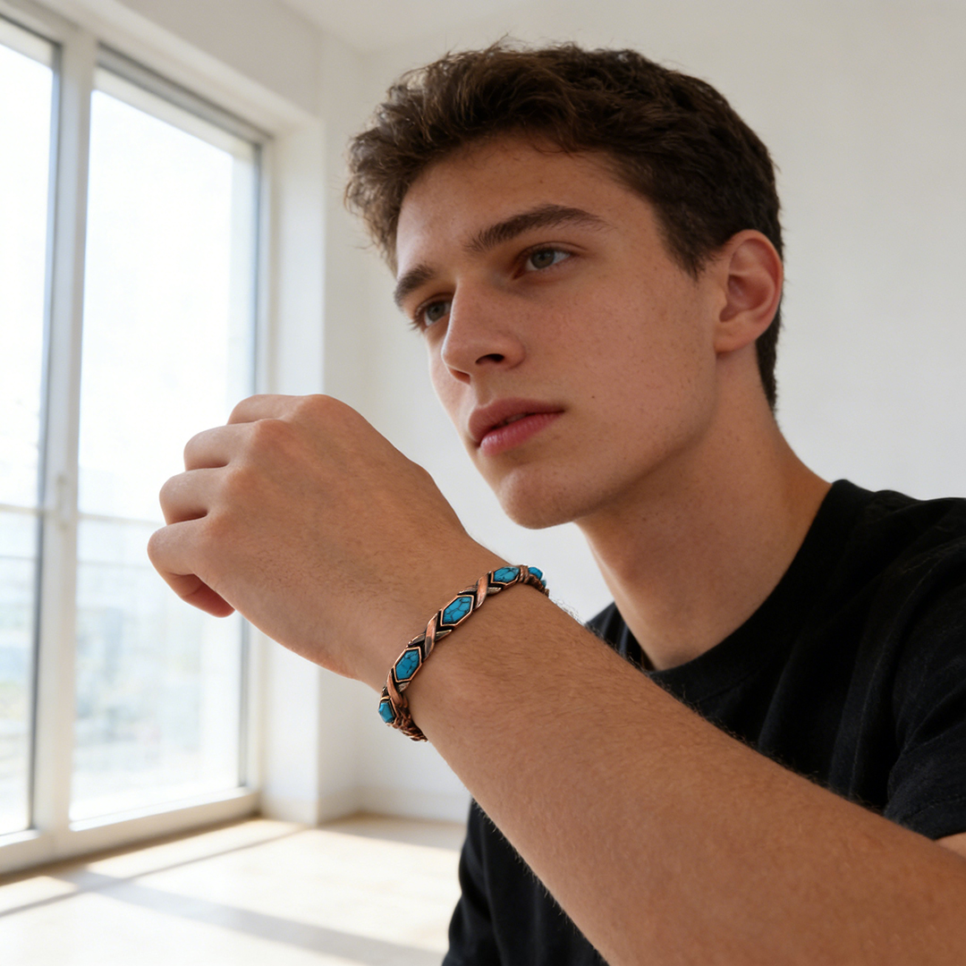 Colorectal Cancer Awareness-Blue Turquoise Copper Bracelet