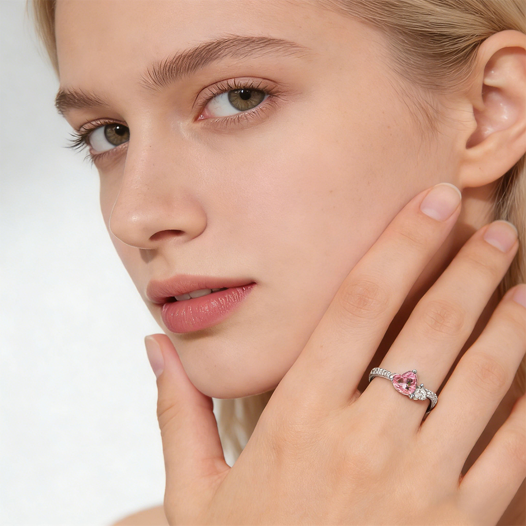 Breast Cancer Awareness-Pink Diamond Big & Small Heart Ring
