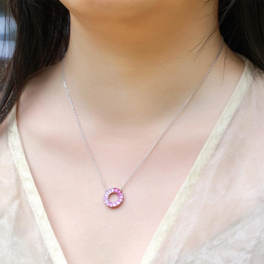 Breast Cancer Awareness-Pink Gradient Circle Necklace