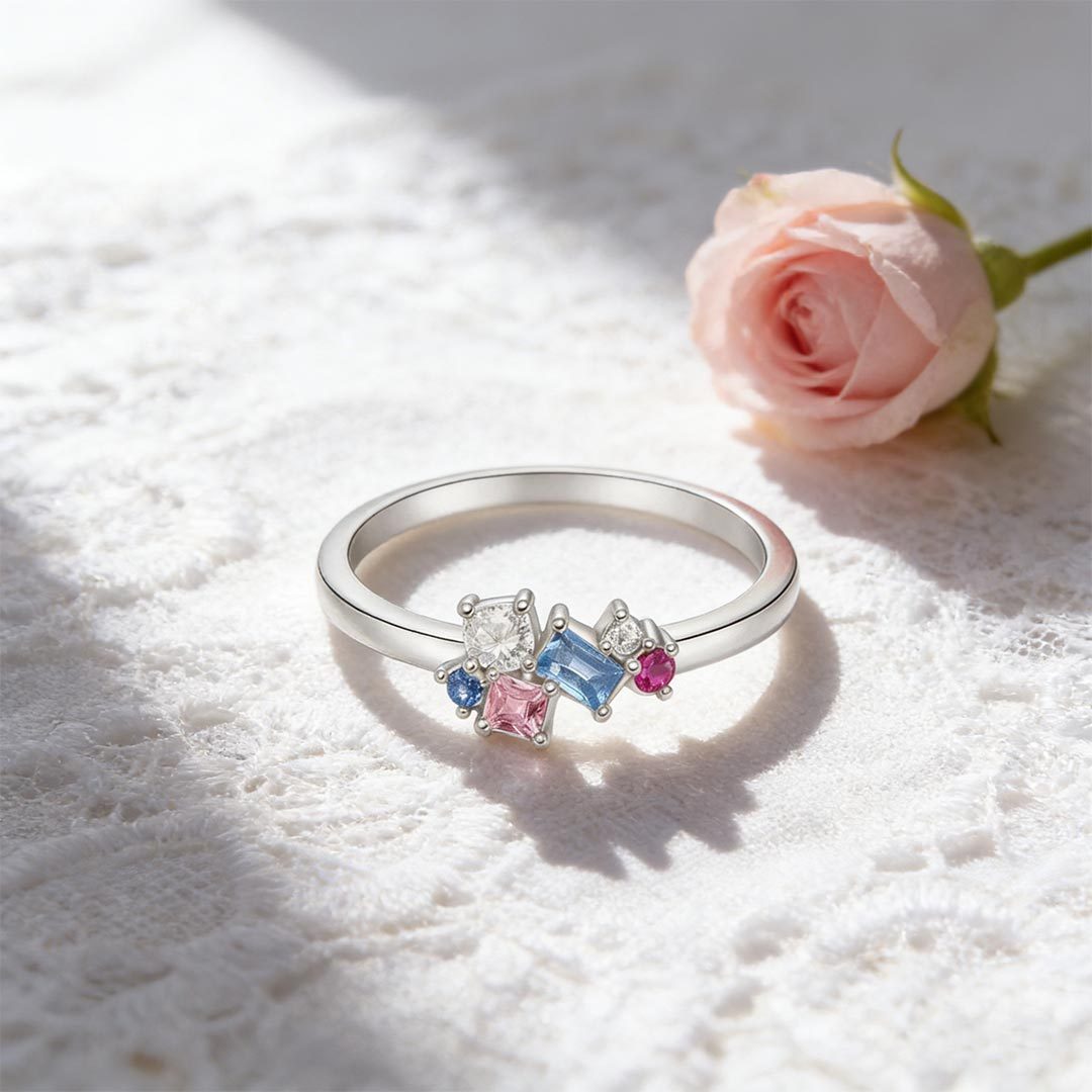 For Memory-Pink Blue Irregular Diamond Ring