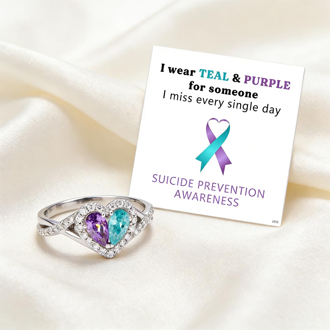 Suicide Prevention Awareness-Blue Purple Two Part Heart Ring