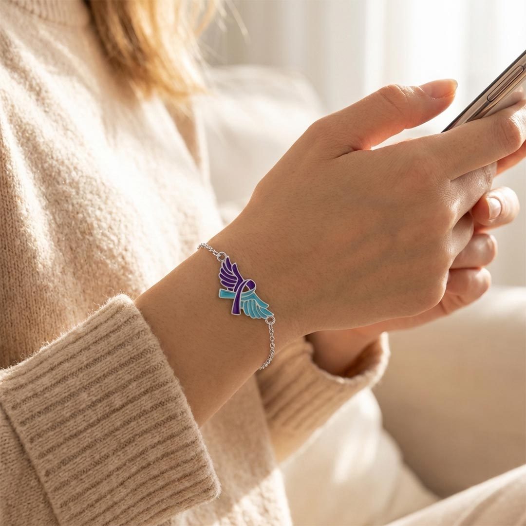 Suicide Prevention Awareness-Blue Purple Wing Ribbon Bracelet