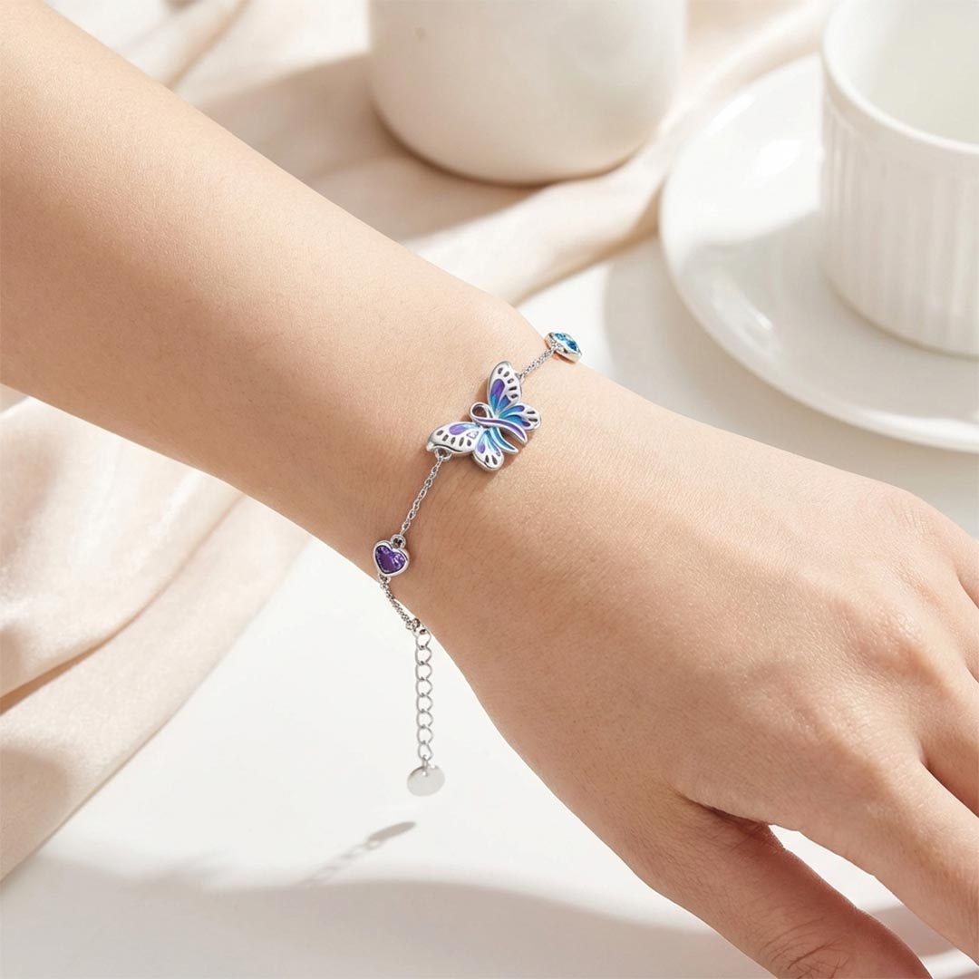Suicide Prevention Awareness-Butterfly Purple Blue Ribbon Bracelet