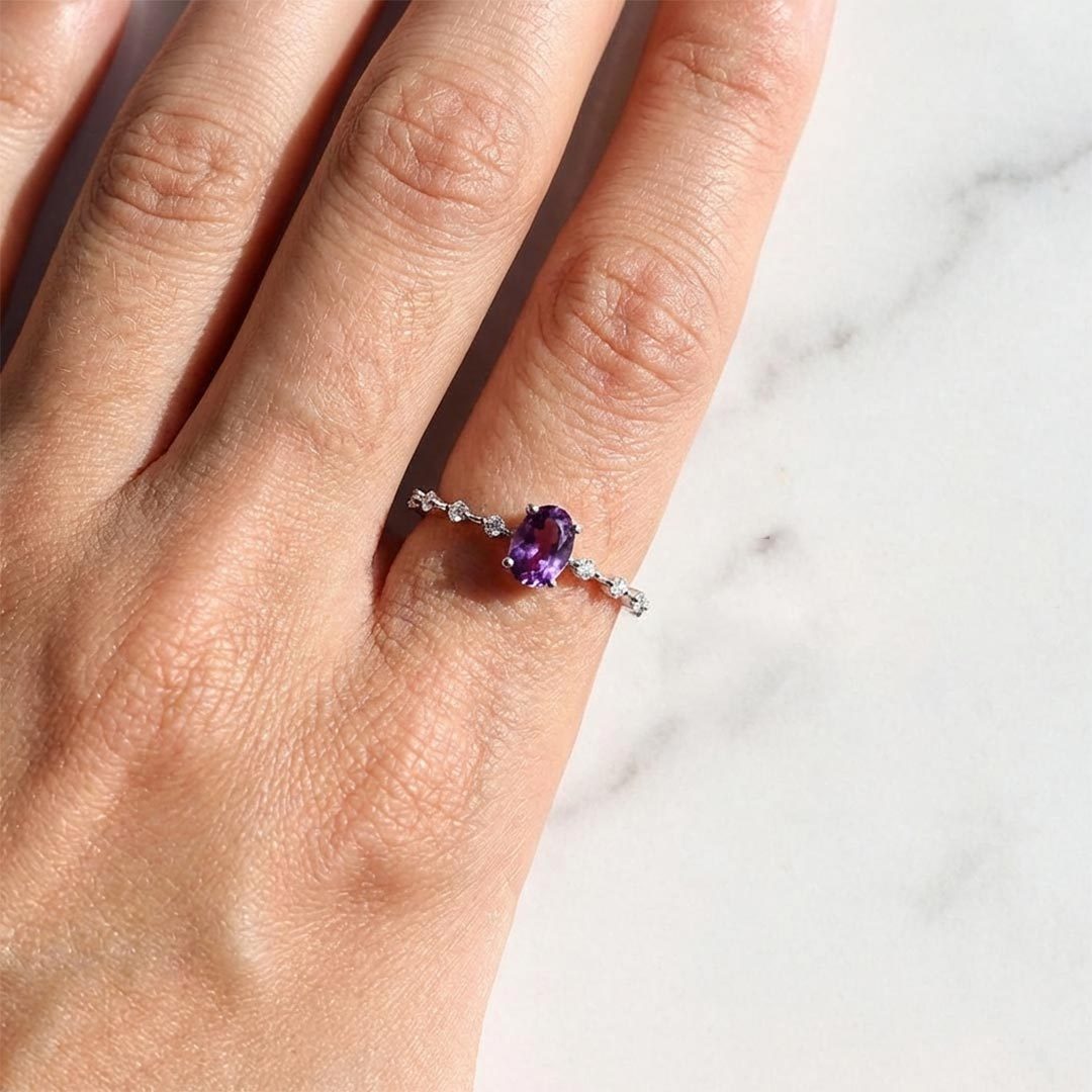 Alzheimer Dementia Awareness-Oval Purple Diamond Ring