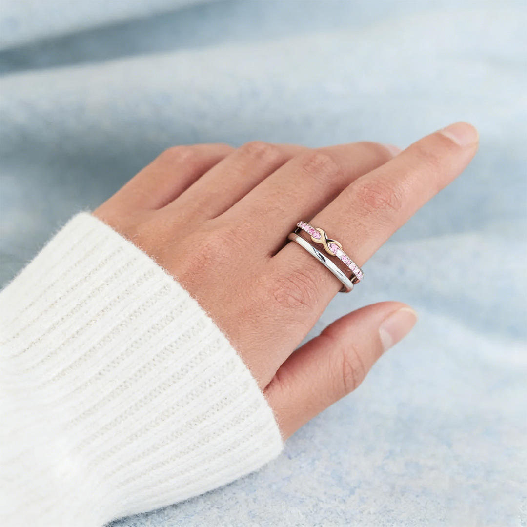 Breast Cancer Awareness-Double Layer Pink Infinity Ring