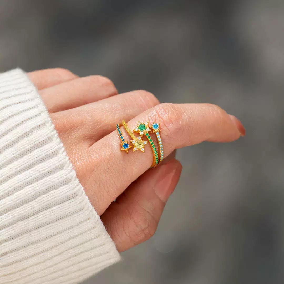 Autism Awareness-Open Four Star Pavé Ring