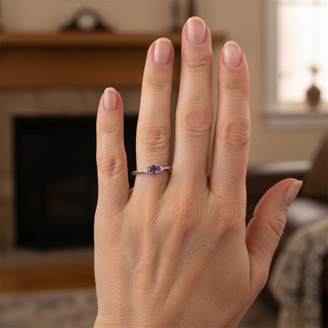 Alzheimer Dementia Awareness-Purple Oval Diamond Slim Ring