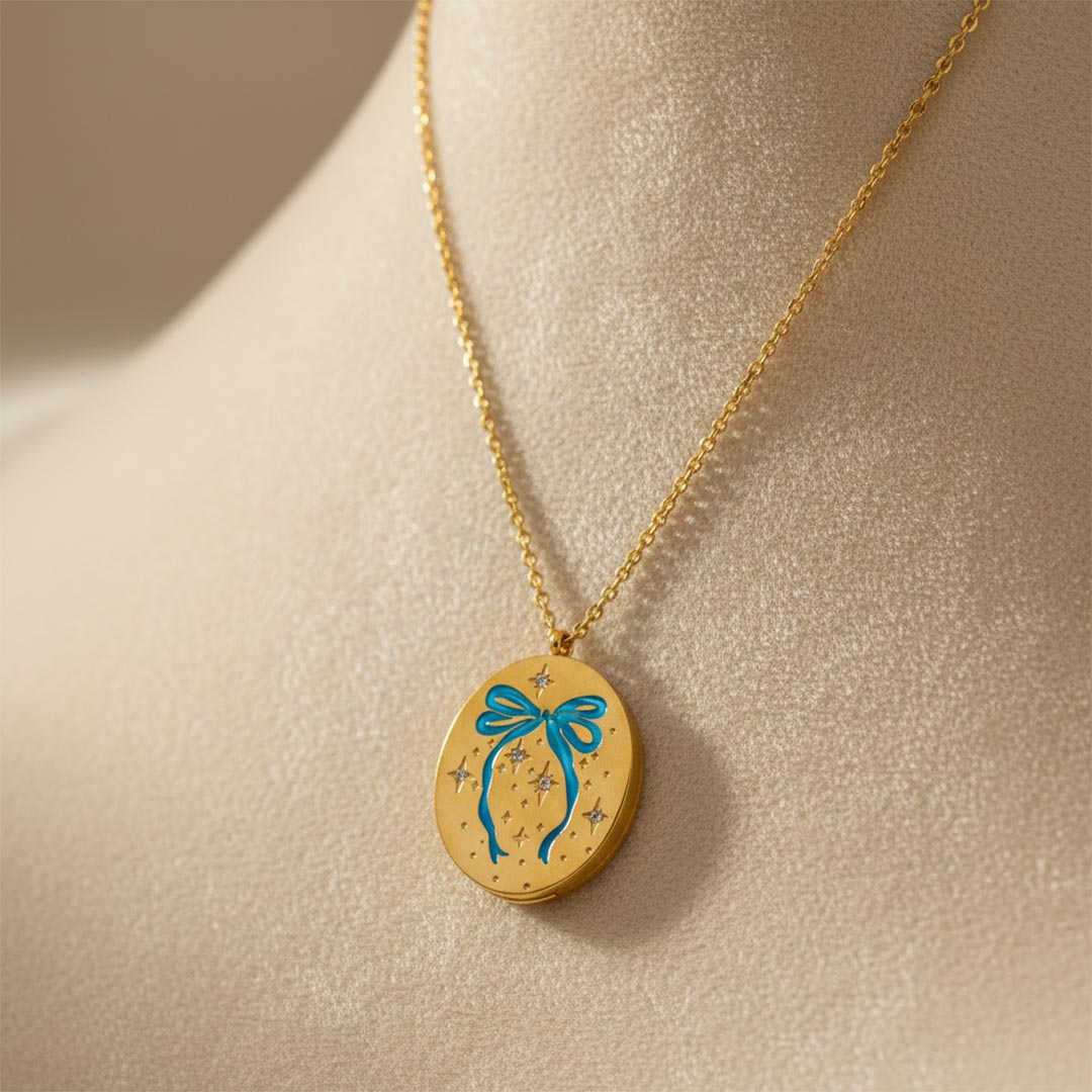 Autism Awareness-Blue Bow Round Pendant Necklace