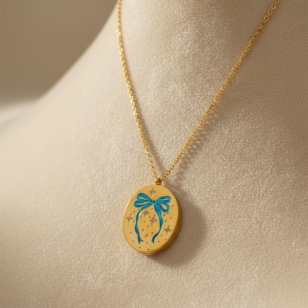 Autism Awareness-Blue Bow Round Pendant Necklace